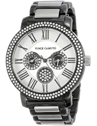 Vince Camuto Womens VC/5001BKTT Swarovski Crystal Accented Black Ion-Plated Silver-Tone Multi-Function Bracelet Watch