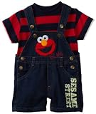Sesame Street Baby-Boys Infant Elmo Denim Shortall Set, Tango Red, 24 Months