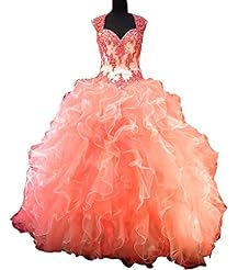 Lace Applique Pleated  Sequined Beaded Crystals Crystal Sheer Sweetheart Organza Quinceanera Dress  With Ruffles