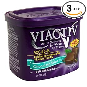 Viactiv Calcium (500mg) plus Vitamins D & K, Chocolate Mint, 60-Count Soft Chews (Pack of 3)