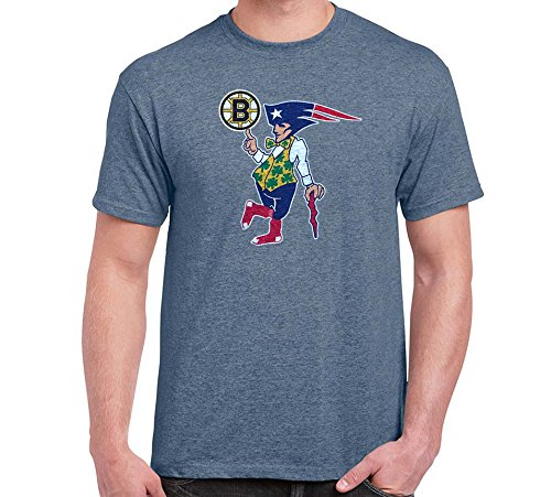 BOSTON FAN Sport Teams Guy Mens Heather Indigo T-SHIRT Red Sox Bruins Patriots Celtics