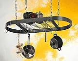 Rogar Black and Copper Oval Pot Rack with Grid 37.5-in.