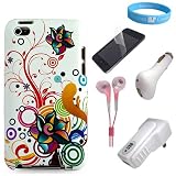 Protective Back White Flower Case for Apple iPod Touch 4th Generation (8GB 16GB 32GB) iPod Touch 4 Latest Gen + Clear Screen Protector + USB Car Charger + USB Wall Charger + Pink handsfree + Wristband