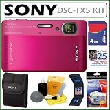 Sony Cyber-shot® DSC-TX5 10.2MP CMOS Digital Camera with 4x Zoom with Optical Steady Shot Image Stabilization and 3.5 inch Touch Screen LCD in Red + 4GB Accessory Kit