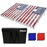 GoSports CornHole Bean Bag Toss Game Set - Superior Aluminum Frame (American Flag, Football and Black designs)