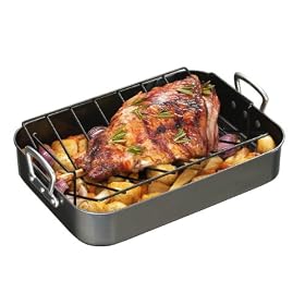 Premier Housewares Jumbo Roasting Pan with Rack and Stainless Steel Handles, Black