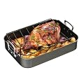 Premier Housewares Jumbo Roasting Pan with Rack and Stainless Steel Handles, Black