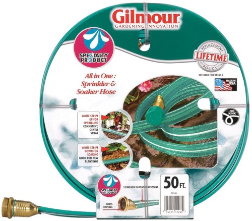 Gilmour 3 Tube Sprinkler & Soaker Hose, Flat, 50 Feet, #27142, Green