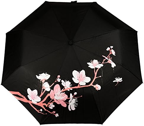 Cherry Blossom Colour Changing Automatic Umbrella | Changes Colour When Wet | Black 11" Folding Umbrella Novelty gifts for Him &amp; Her | Japanese Pattern | Sakura Flower Umbrella