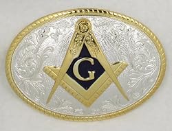 Silver/gold Plated Blue Enamel Masonic Belt Buckle