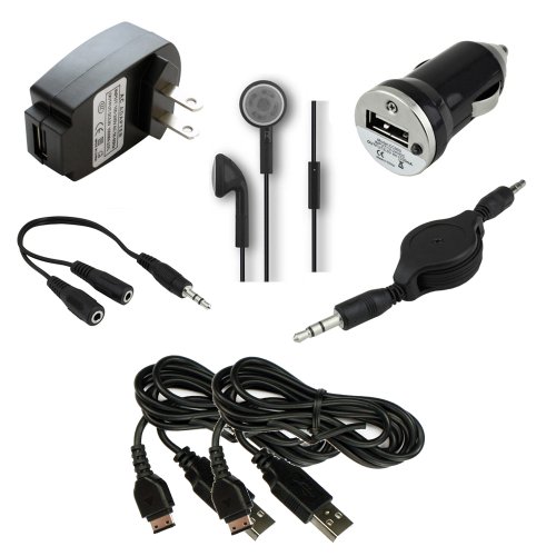 7 pc Fenzer Black Bundle Kit for Samsung SCH u750 Alias 2 u810 Renown Travel Car Wall Charger USB Data Cable