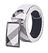 Belts for Men, CrystalMX US Belts Buckle Fashion Leather Smooth Striped Belt with A Hole Puncher for Men, White