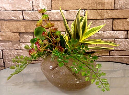 Artificial Agave Plant and Succulent Arrangement in Copper Glass Vase, Office Home Decor Accent for Gift, Handcrafted at the Floral mart
