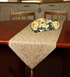 Table Runner 72-inch Tasseled, Regale European Made Linen Cotton in Bisque