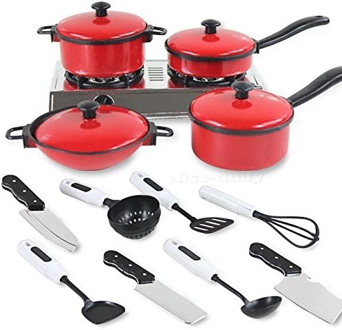 13 Set Mini Kitchen Cookware Pot Pan Kids Pretend Cook Play Toy Utensils NCYG