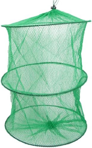 uxcell® Cylindrical Folding 2 Section Lobster Fish Basket Fishing Net Green