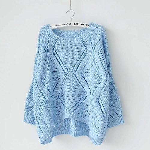 YauYau Winter Casual Loose Graphic Rhombus Hollow Knit Pullover Sweater Sky Blue