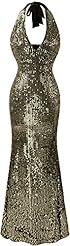 V-neck Sheath Sequined Halter Velvet Full Length Club Dress/Evening Dress/Party Dress/Wedding Dress 