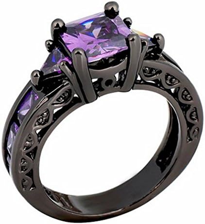 Purple Cubic Stone Black Gold Ring With Channel Setting Stones Size 5-11