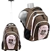 BESTWAY Schultrolley // BROWN FLOWER // Schulrucksack Trolley Trolli - XL Stauvolumen - Braun Rosa Pink