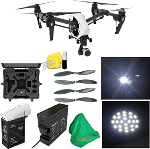 DJI Inspire 1 V2.0 Quadcopter With Single Remote + Deluxe Hard Case + 4pcs Carbon Fiber Propellers + ZEEKITS Microfiber Cloth + Lens Cleaning Kit for DJI + LED Headlight
