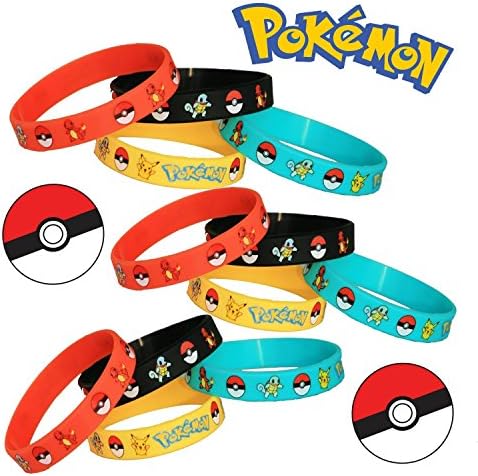12 PCS Pokemon Rubber Bracelets Wristband -Birthday Party Favors Supplies