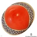 Novarese&Sannazzaro! Made in Italy Attractive Handmade Ring with 6.97ctw Super Clean VS Diamonds and Coral Made of 18K Yellow Gold