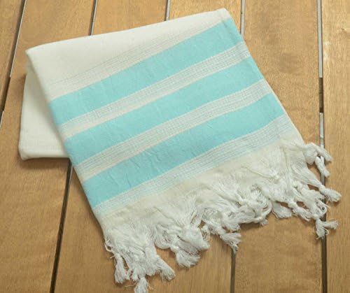 High Quality Hand Loom Turkish Towel - Traditional Peshtemal - So Soft and Light - Bright Elegant Look - Spa Sauna Yoga Shawl - Aqua Stripes
