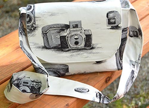 Cross body bag with antique cameras print. Perfect for small camera, wallet and phone.