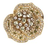 Lee Angel Gold and Green Crystal Rose Brooch
