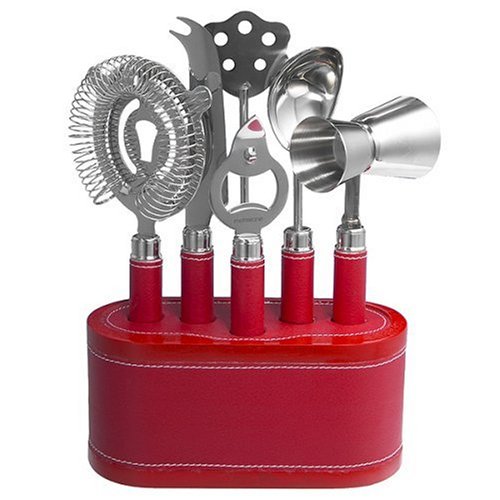 Metrokane VIP 7-Piece Bar Tool Set, Red