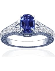 14K White Gold Cushion Cut Blue Sapphire Ring With Sidestones