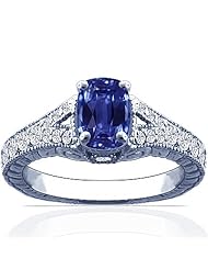 Platinum Cushion Cut Blue Sapphire Ring With Sidestones