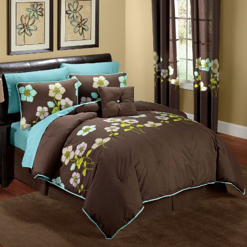 Brylane Home Comforter Set (BROWN BLUE,FULL)