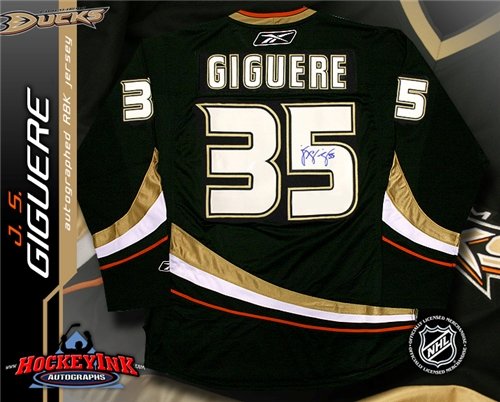 J.S. Giguere Autographed/Hand Signed Anaheim Ducks Black Reebok Premier Jersey
