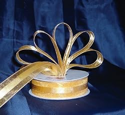 Organza Satin Center Ribbon - 7/8" - 25 Yards (75 FT) - Gold