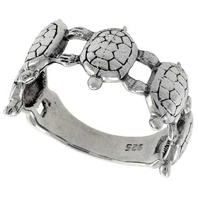 Sterling Silver Polished Turtle Link Ring Band (Available in Sizes 6 to 10): Jewelry
