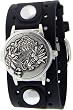 Spinning Dragon Black Leather Wide Band Trendy Design Iron Reversible White Dial Gothic Punk Biker Wristband Watch