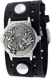 Spinning Dragon Black Leather Wide Band Trendy Design Iron Reversible White Dial Gothic Punk Biker Wristband Watch