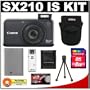 Canon PowerShot SX210 IS 14 MP Digital Camera with 14x optical Zoom (Black) with 8GB Card + Battery + Case + Accessory Kit