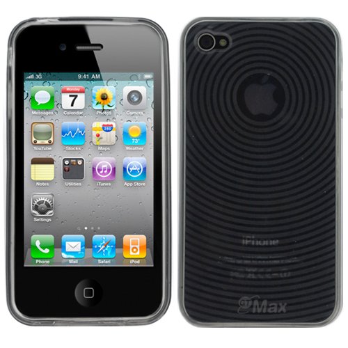 GTMax Durable Transparent Black Circle Wave Soft Gel Skin Cover Case for Apple iPhone 4S 4 4G 16GB / 32GB 4th Generation