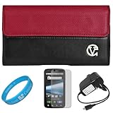 Red & Black Portola Leather Carrying Holster with Fixed Belt-Clip and Magne ....