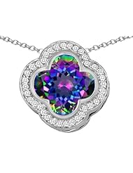 Original Star K (tm) Large Clover Pendant with 12mm Clover Cut Simulated Mystic Topaz in 925 Sterling Silver