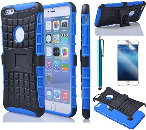 amyko-Heavy Duty TPU+PC Rugged High Impact /soft case cover+Rugged High Impact Shockproof Hybrid Hard + stand for iphone 6 PLUS 5.5"+ Stylus +Screen Protector -blue