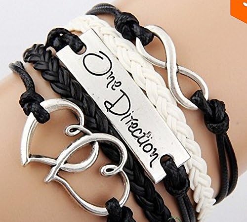 Vintage Style Black and White Leather Rope One Direction Letters Love Hearts Infinity Love Bracelet