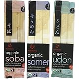 Hakubaku Organic Japanese Noodle 3 Flavor Variety Bundle: (1) Hakubaku Organic Soba, (1) Hakubaku Organic Somen, and (1) Hakubaku Organic Udon, 9.5 Oz. Ea. (3 Packs Total)