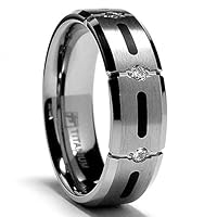 7MM Titanium Ring Wedding Band with Resin Inlay and 3 Stone CZ Size 10