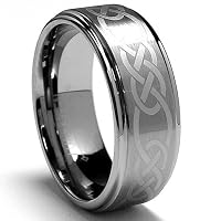 8MM Laser Etched Tungsten Carbide Ring with Celtic Design size 8