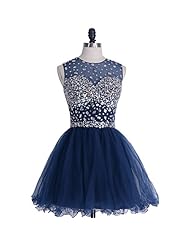 Fitted Crystal Open-Back Short Tulle Prom Dress 