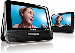Philips PET7402/37 7-Inch Dual Screen Portable DVD Player with Car Mount, Black